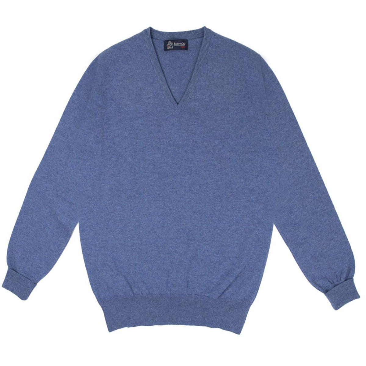 Lapis Blue Chatsworth 2ply V-Neck Cashmere Sweater  Robert Old   