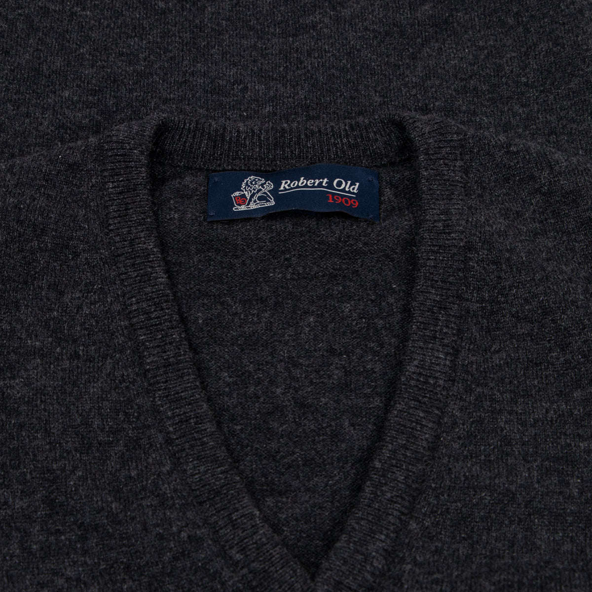 Charcoal Chatsworth 2ply V-Neck Cashmere Sweater  Robert Old   