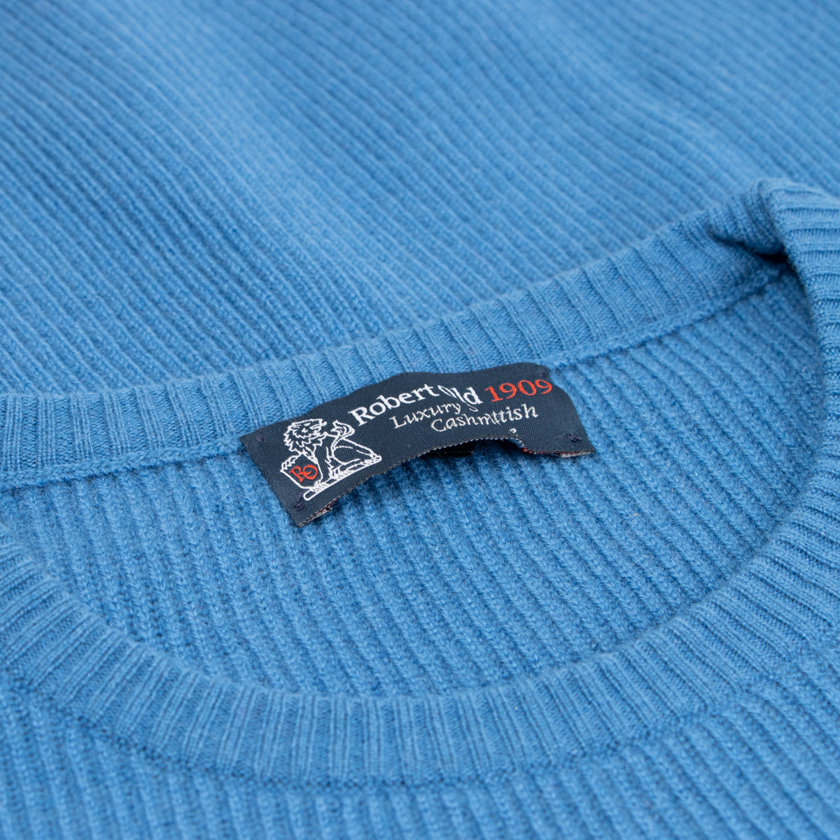 Airforce Blue Huntley 2ply Rib Crew Neck Cashmere Sweater  Robert Old   