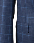 Blue Windowpane Wool, Silk, & Linen Jacket  Robert Old   