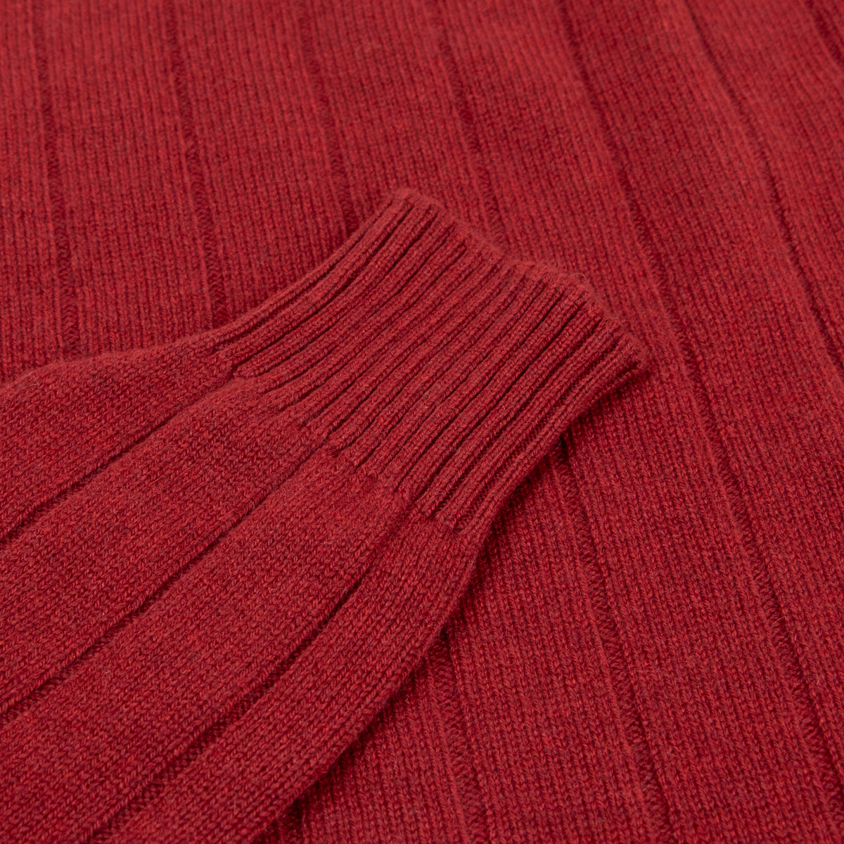 The Wellington Cashmere Ribbed Zip Neck Sweater - Russet Red / Cosmos  Robert Old   