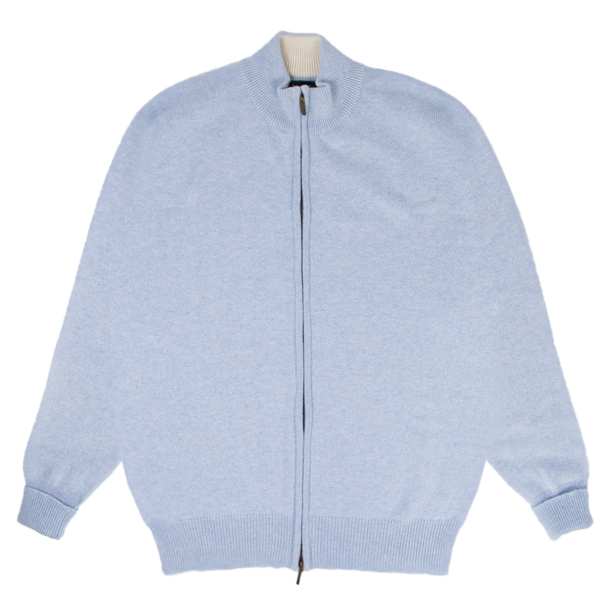 The Barra 4ply Full Zip Cashmere Cardigan - Atollo Blue / White Undyed  Robert Old   