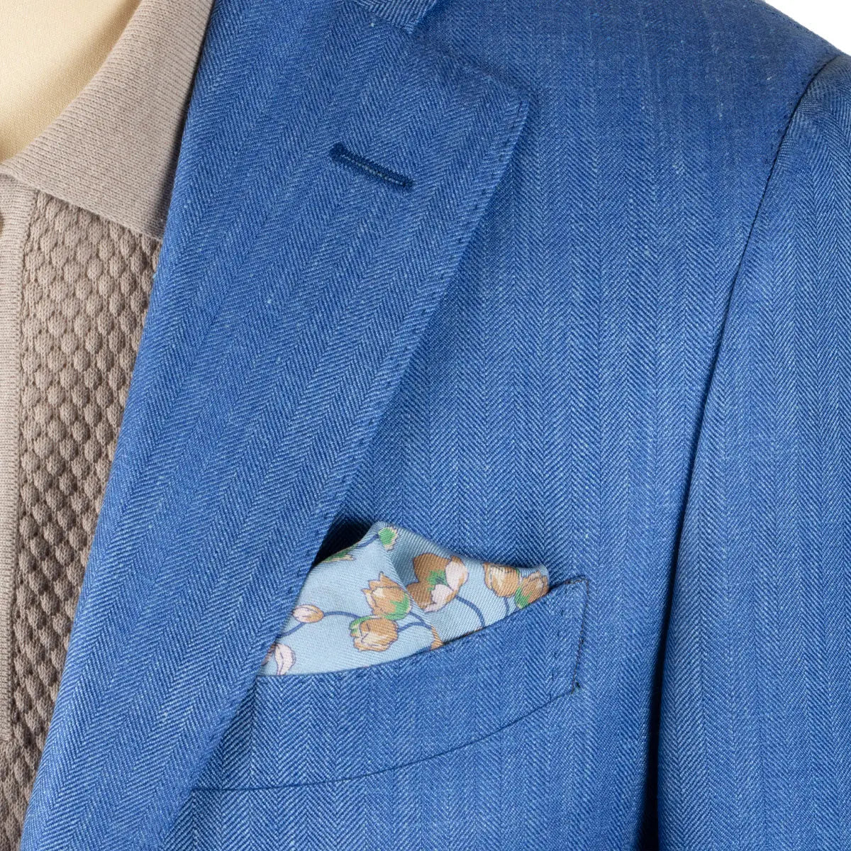 Blue Wool, Silk, & Linen Herringbone Jacket  Robert Old   