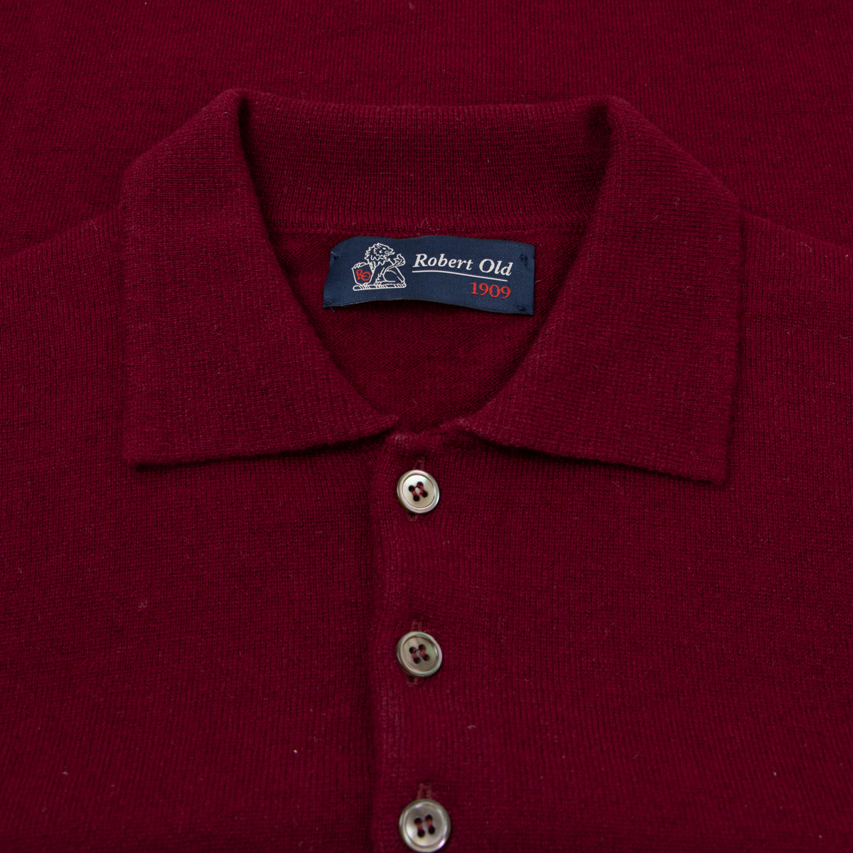 Claret Red Oban 3 button 2ply  Cashmere Polo Sweater  Robert Old   