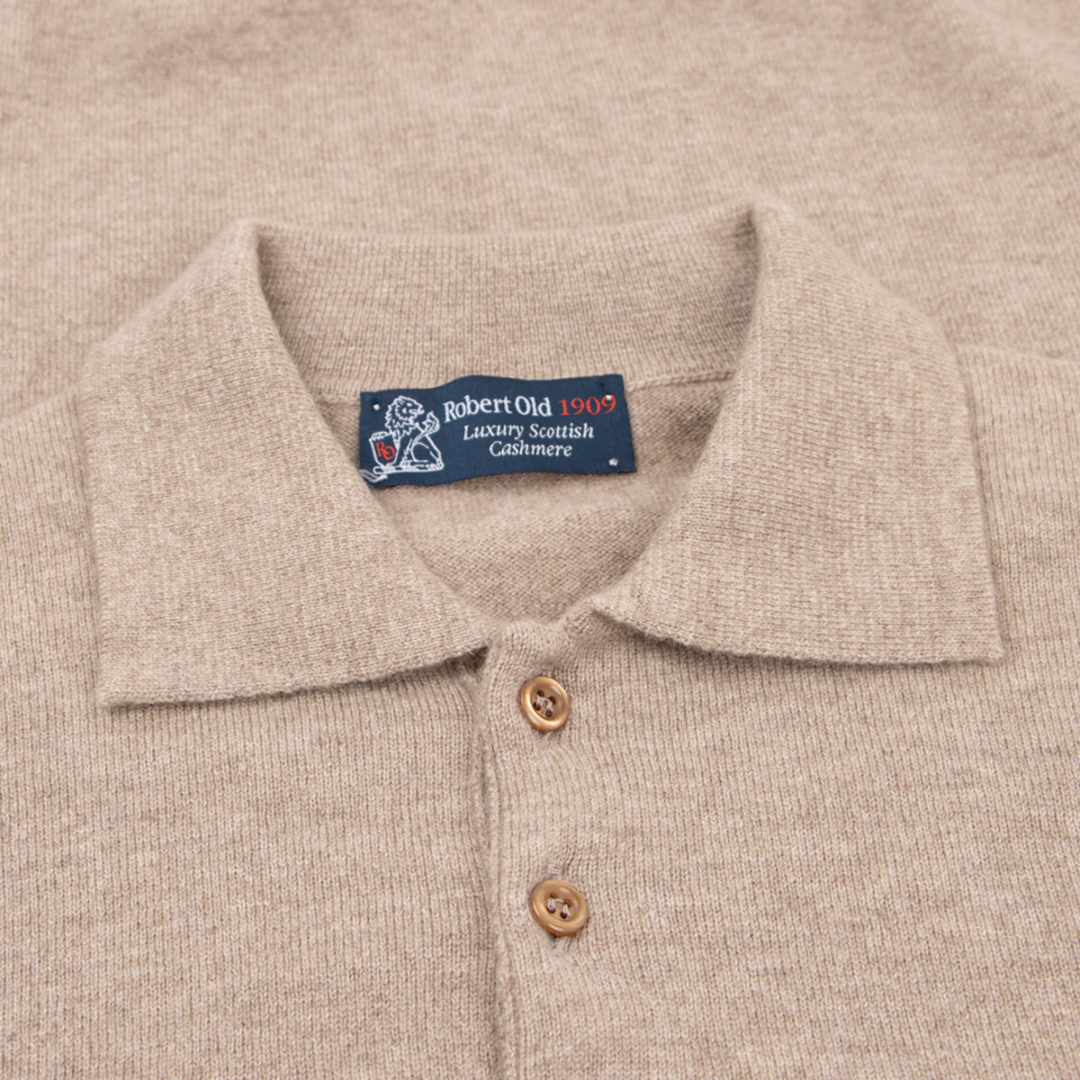 Dark Natural Oban 3 button 2ply Cashmere Polo Sweater  Robert Old   