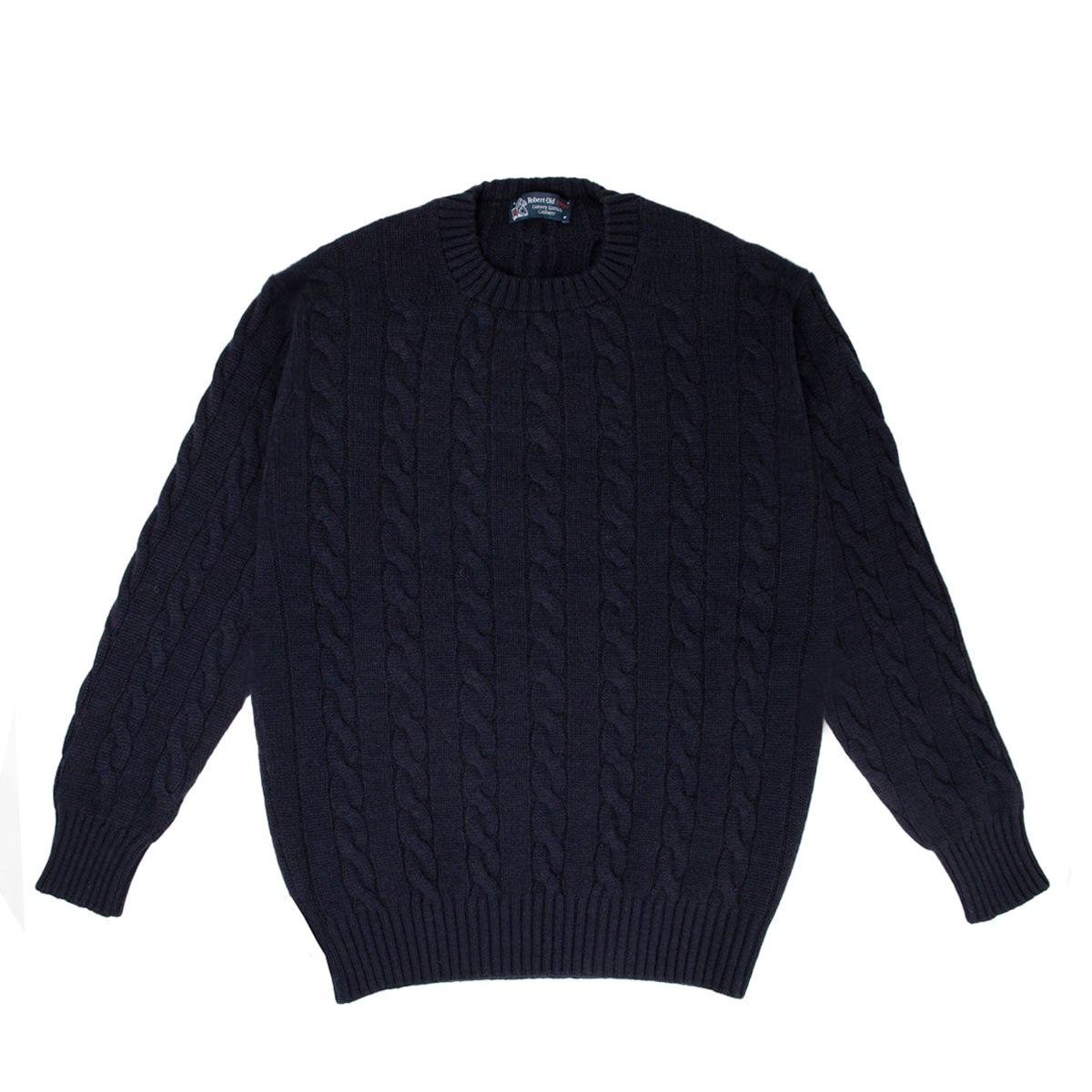 Dark Navy Rothesay 4ply Cable Crew Cashmere Sweater  Robert Old   