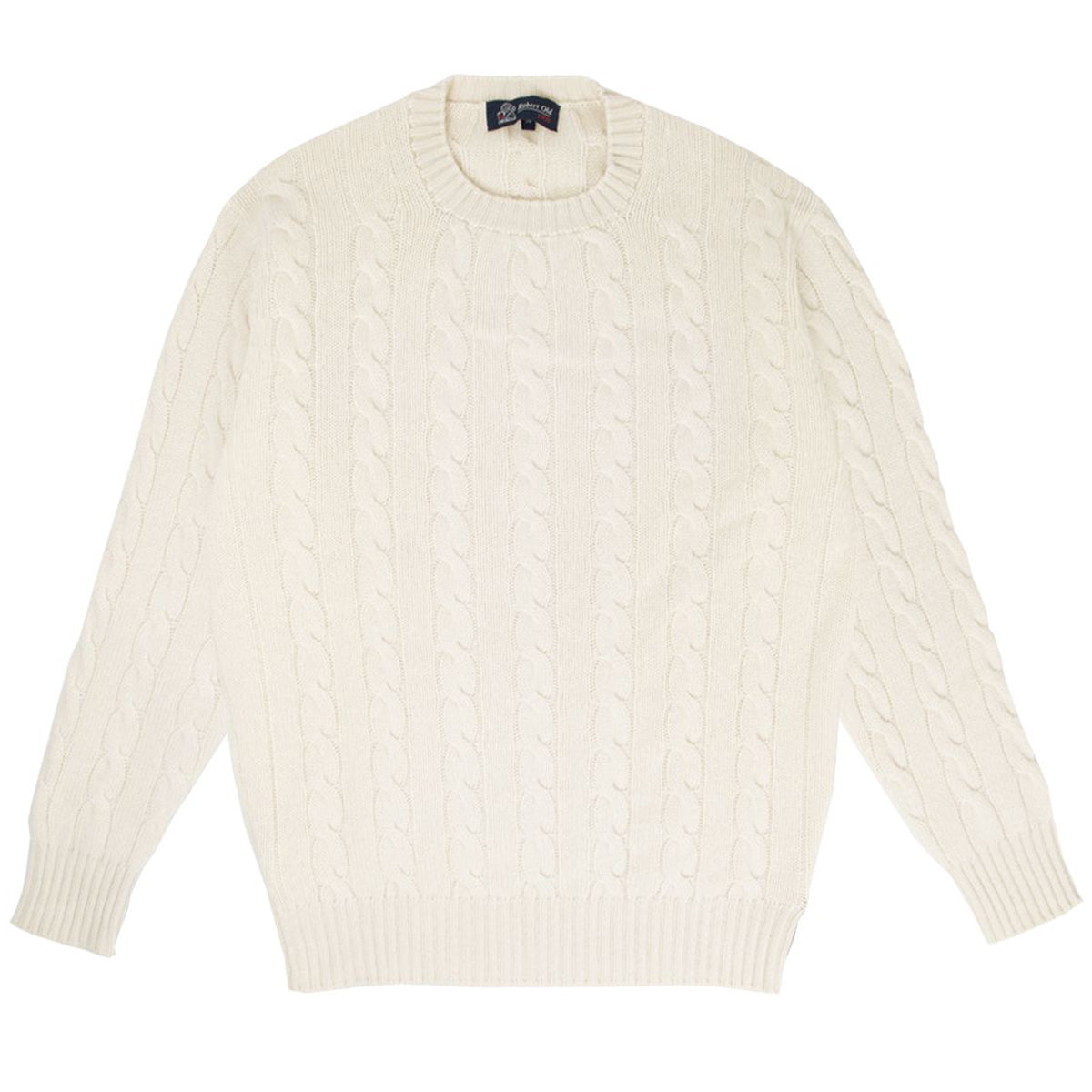 White Undyed Rothesay 4ply Cable Crew Cashmere Sweater  Robert Old   