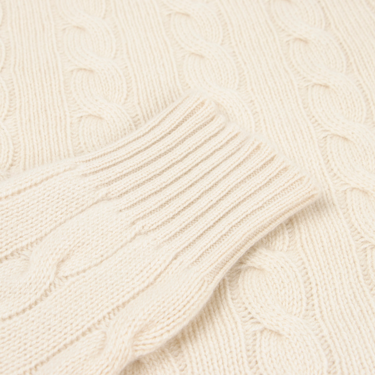 White Undyed Rothesay 4ply Cable Crew Cashmere Sweater  Robert Old   