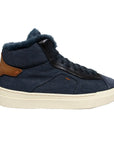 Blue Denim-Effect Fabric and Leather Sneaker  Santoni   