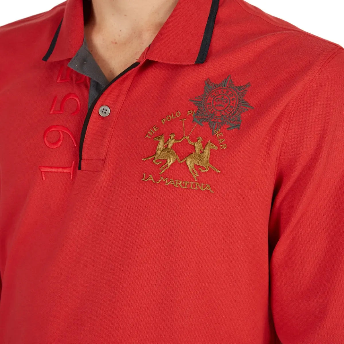 Red Long Sleeve Piqué Cotton Polo Shirt  La Martina   