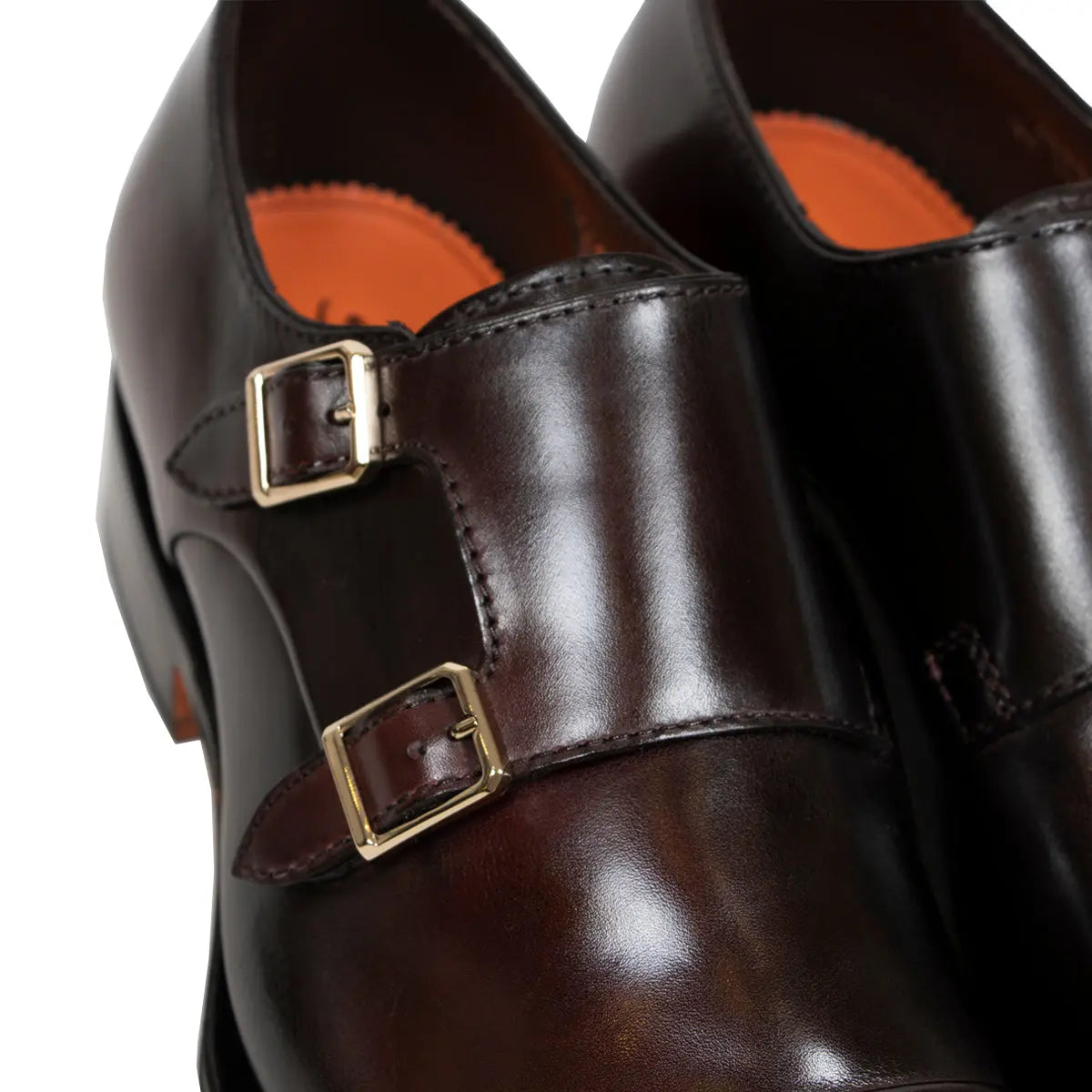 Polished Oxblood Leather Double Buckle Shoe  Santoni   