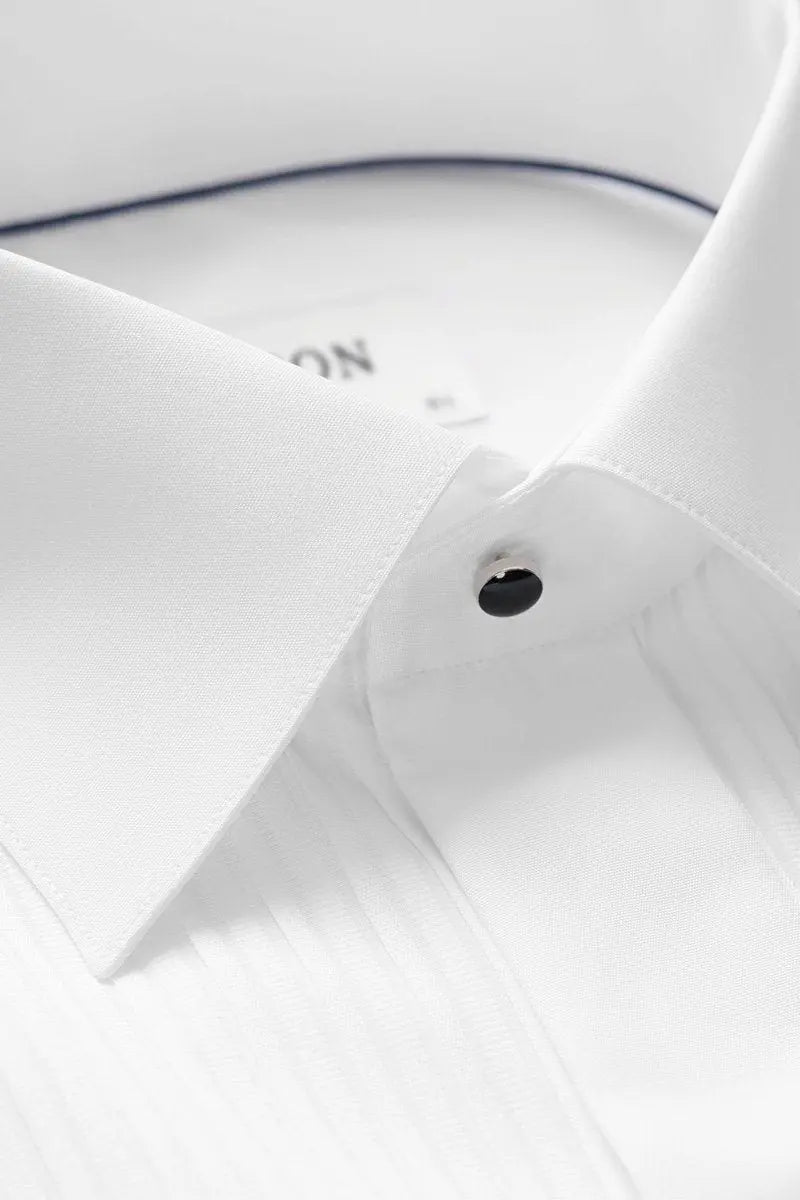 White Plissé Black Tie Classic Fit Shirt Evening Eton   