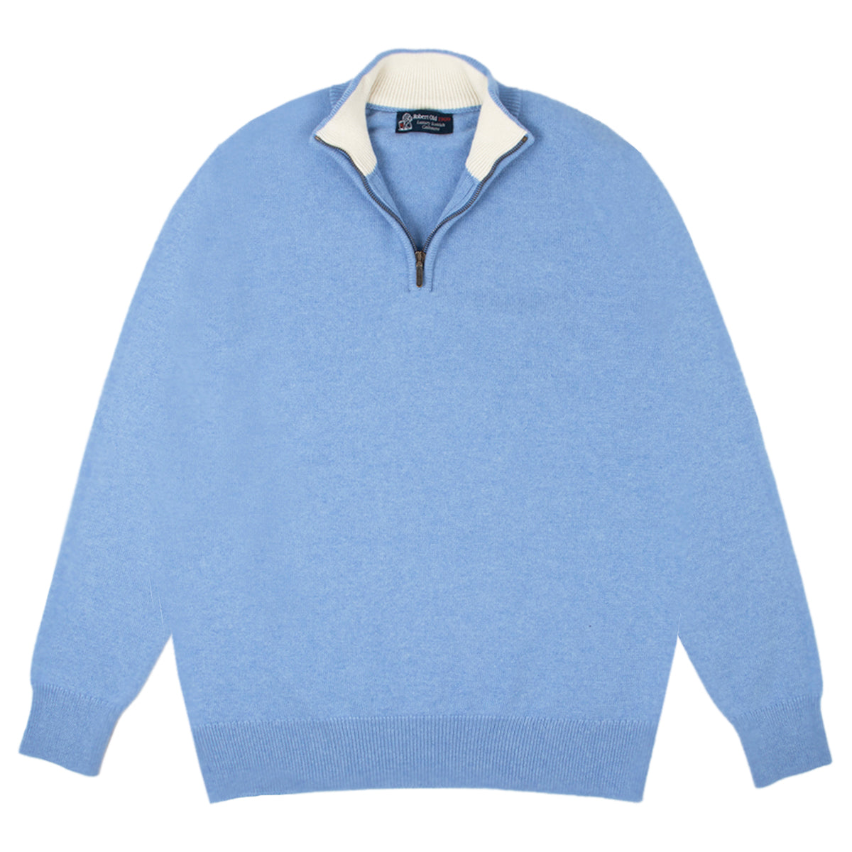 The Bowmore 1/4 Zip Neck Cashmere Sweater - Lapis Suez / White Undyed  Robert Old   