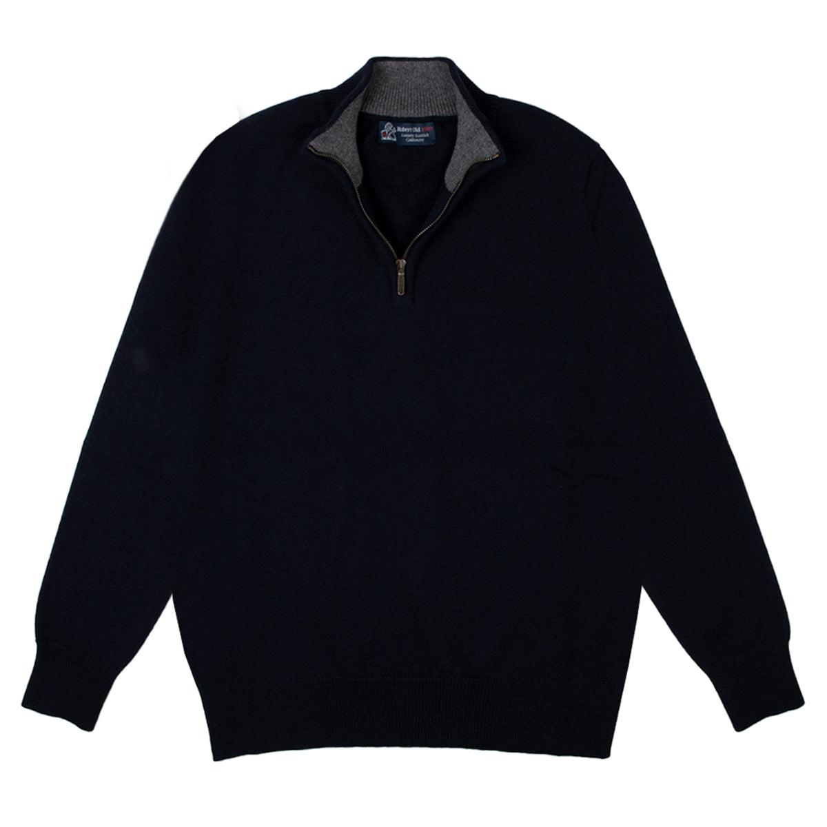 The Bowmore 1/4 Zip Neck Cashmere Sweater - Nero Navy / Derby  Robert Old   