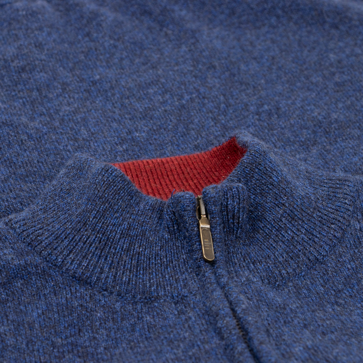 The Bowmore 1/4 Zip Neck Cashmere Sweater - Navy Marl / Russet  Robert Old   