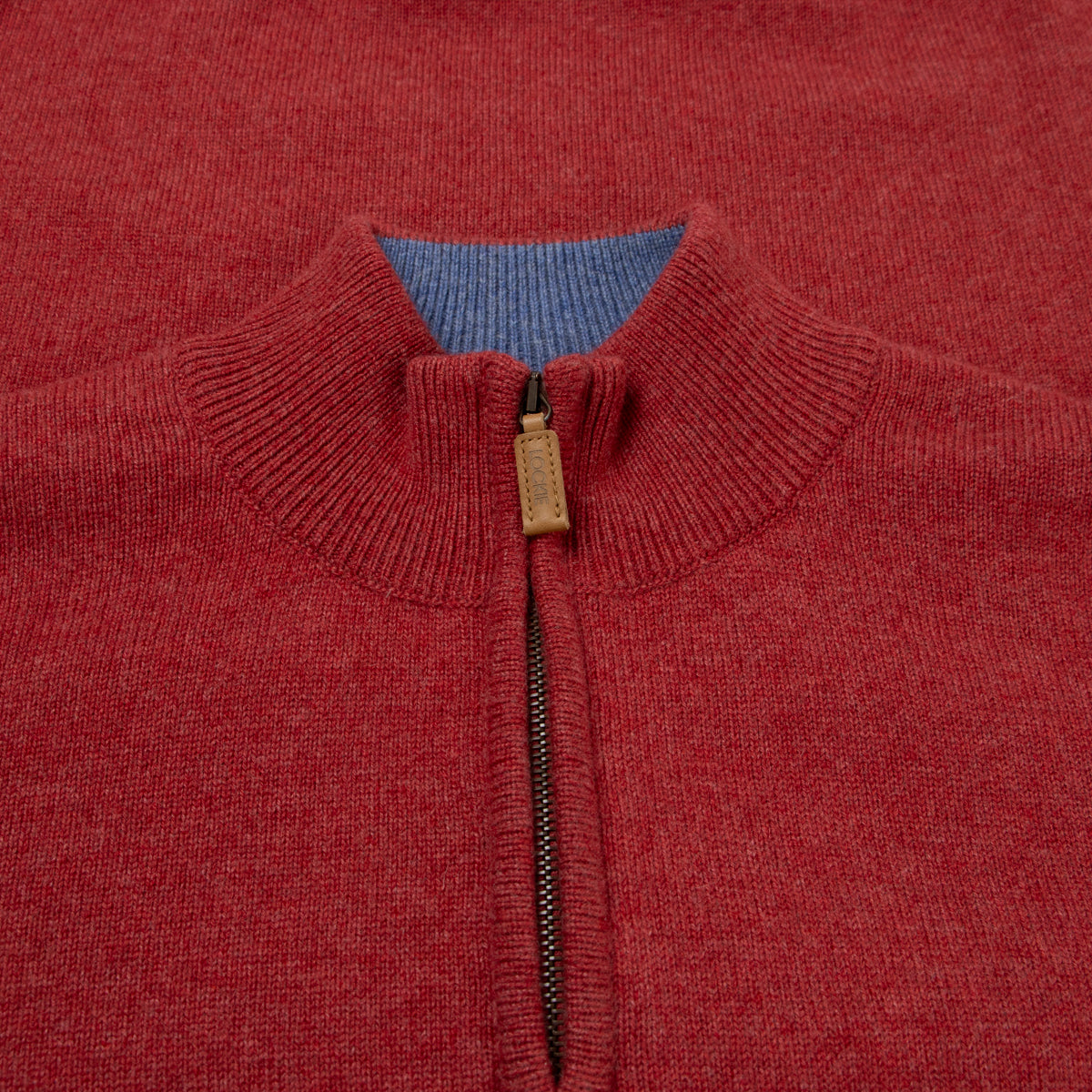 The Bowmore 1/4 Zip Neck Cashmere Sweater - Poppy / Lapis  Robert Old   