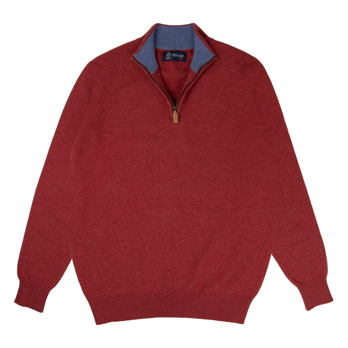 The Bowmore 1/4 Zip Neck Cashmere Sweater - Poppy / Lapis  Robert Old   