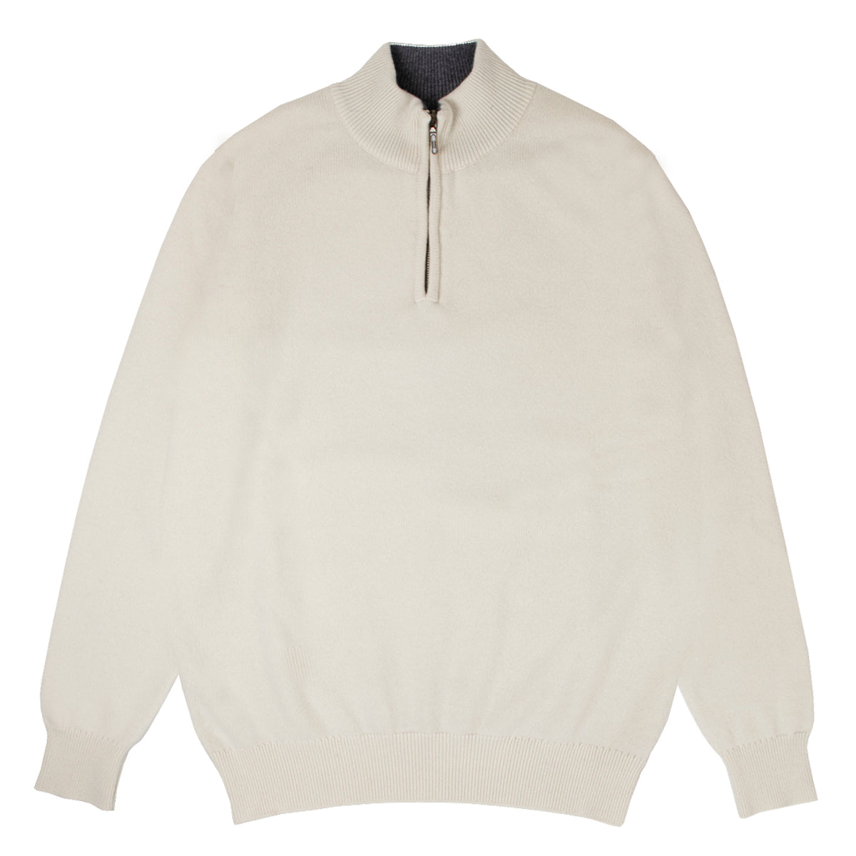 The Bowmore 1/4 Zip Neck Cashmere Sweater - White Undyed / Smog  Robert Old   