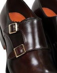 Polished Oxblood Leather Double Buckle Shoe  Santoni   