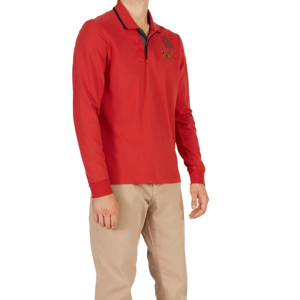 Red Long Sleeve Piqué Cotton Polo Shirt  La Martina   