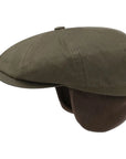 Olive Hatteras Wax Flat Cap with Ear Flaps  Stetson   