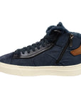 Blue Denim-Effect Fabric and Leather Sneaker SHOES Santoni