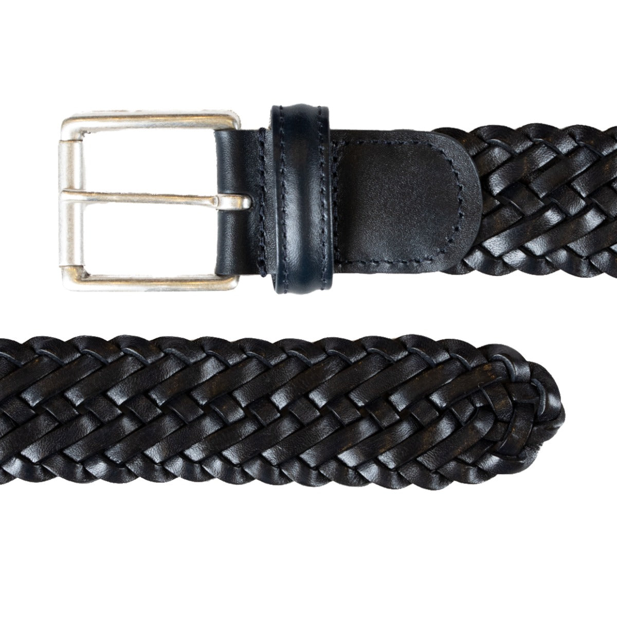 Navy Woven Leather Belt  Robert Old   