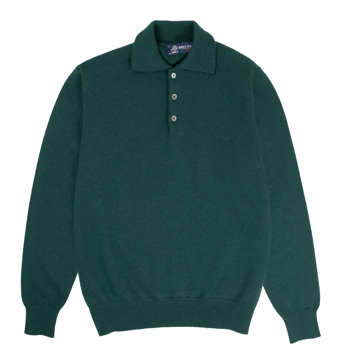 Bottle Green Balvenie 3 Button 4ply Cashmere Polo Sweater  Robert Old   