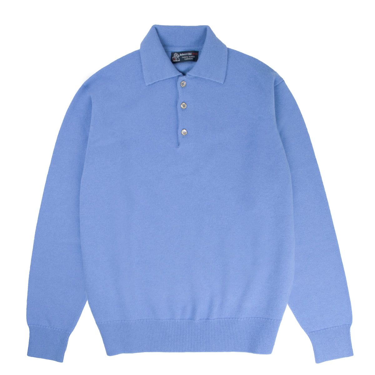 Isfahan Blue Balvenie 3 Button 4ply Cashmere Polo Sweater  Robert Old   