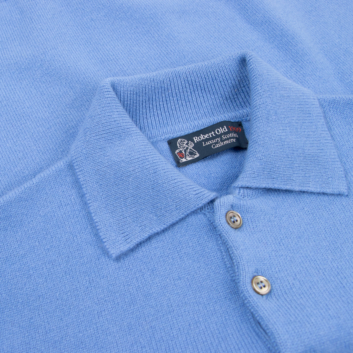 Isfahan Blue Balvenie 3 Button 4ply Cashmere Polo Sweater  Robert Old   