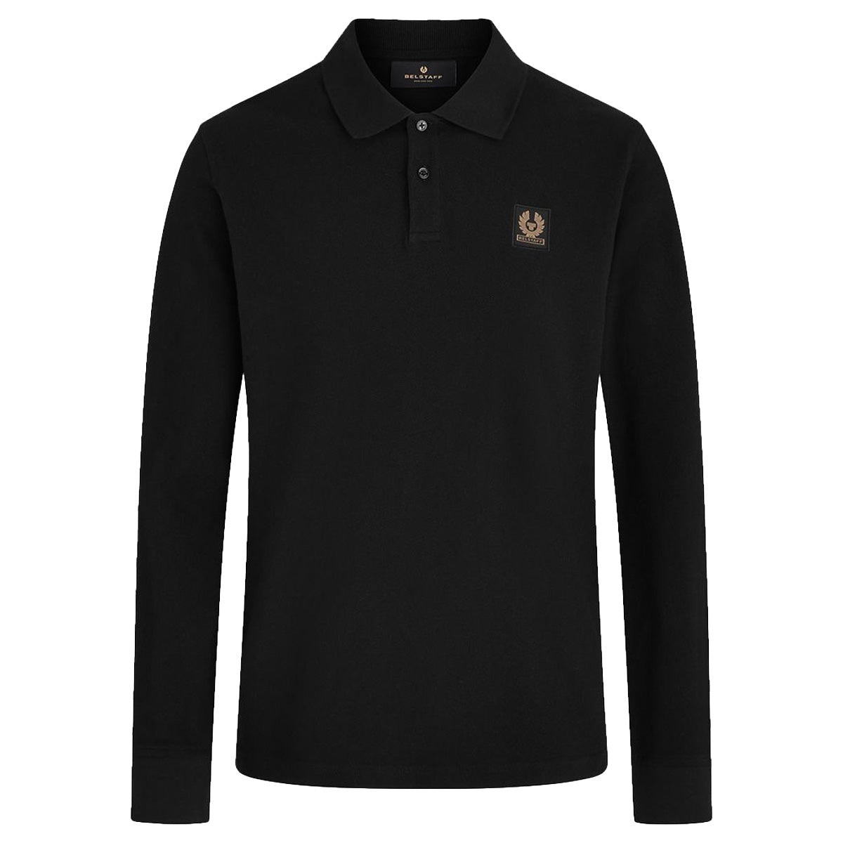 Black Long Sleeve Cotton Pique Polo Shirt  Belstaff   