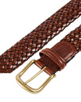 Dark Brown Woven Calf Leather Belt with Antique Brass Buckle BELTS/BRACES Crockett & Jones