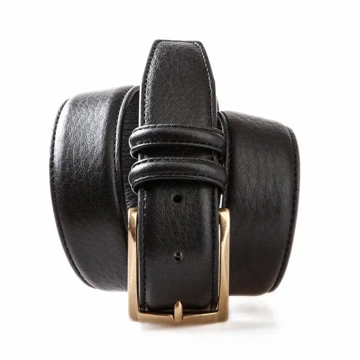 Brass Buckle Calf Leather Belt  - Black  Robert Old   