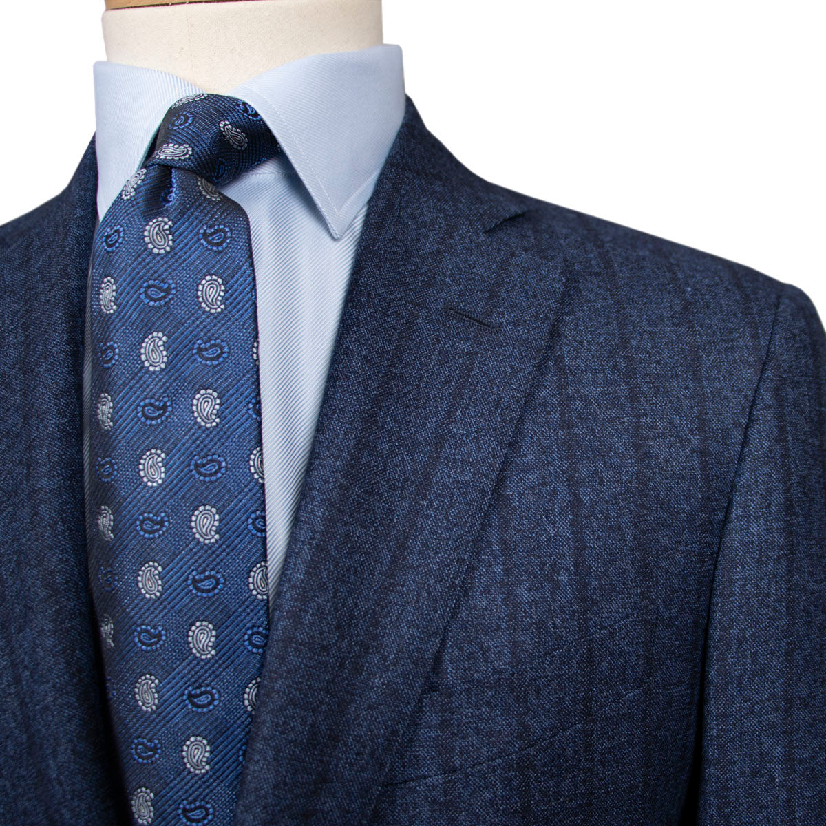 Blue Vertical Stripe 100% Wool Flannel Suit  Robert Old   