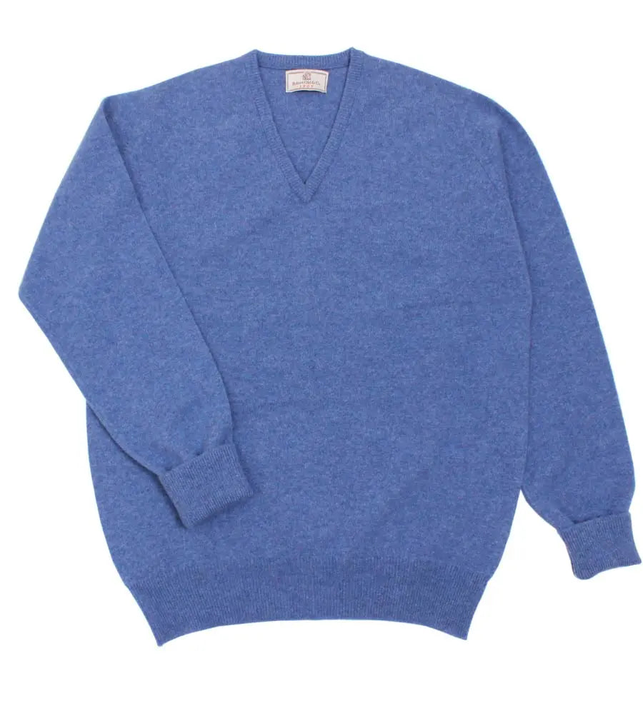 The Brae 2 ply V-Neck Pure Lambswool Sweater V Neck Robert Old Clyde Blue 36" UK 