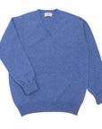 The Brae 2 ply V-Neck Pure Lambswool Sweater KNITWEAR Robert Old Clyde Blue 36UK