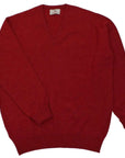 The Brae 2 ply V-Neck Pure Lambswool Sweater KNITWEAR Robert Old Poppy Melange 36UK