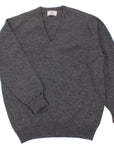 The Brae 2 ply V-Neck Pure Lambswool Sweater KNITWEAR Robert Old Mid Grey 36UK