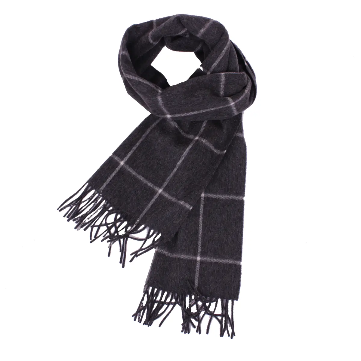 Charcoal Large Windowpane Cashmere Scarf  Robert Old   