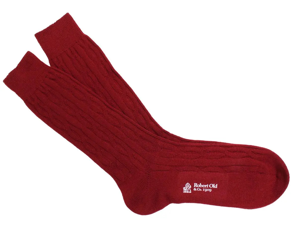 Cognac Cable Knit Cashmere Socks  Robert Old   