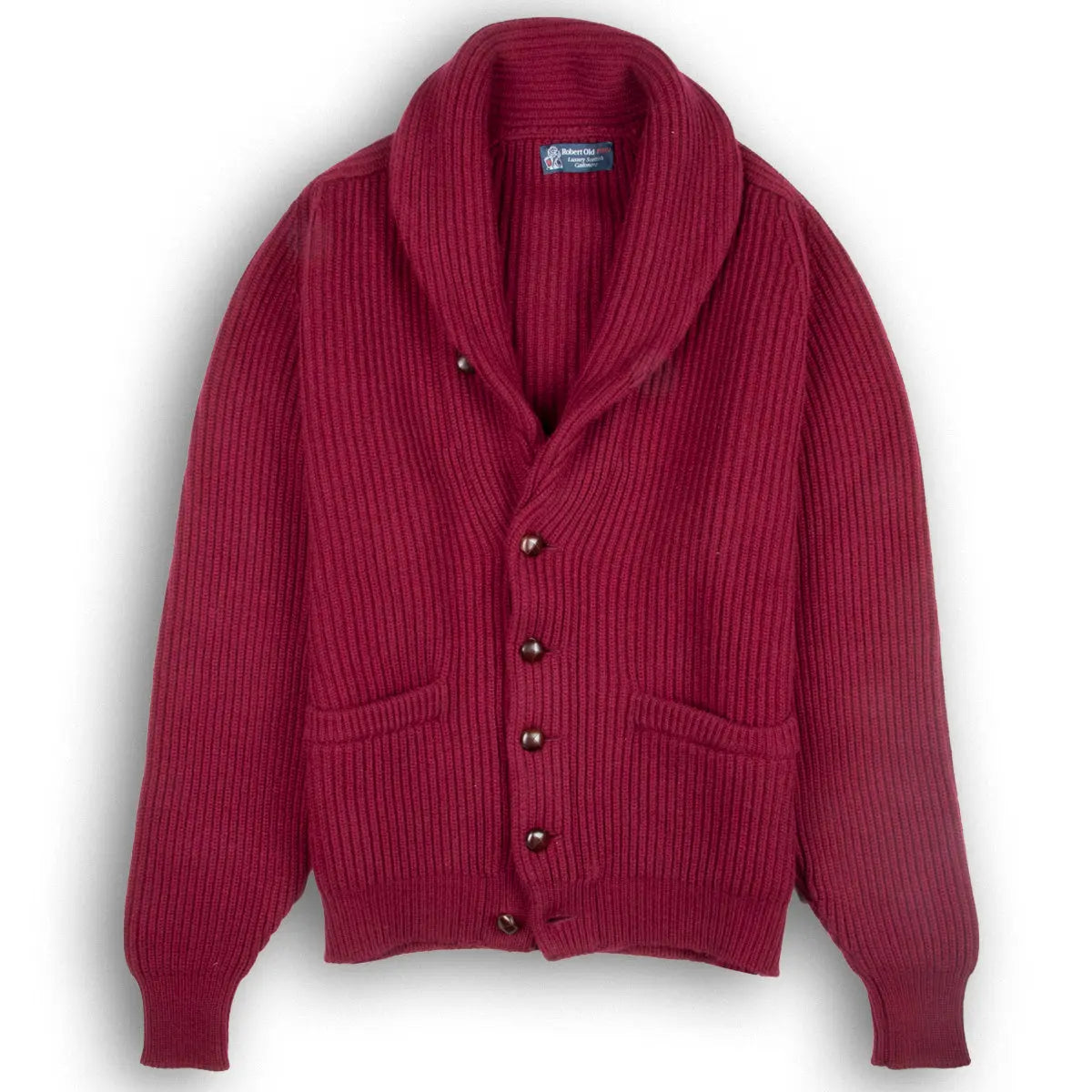 Claret Red Colonial 8ply Cashmere Shawl Cardigan  Robert Old   