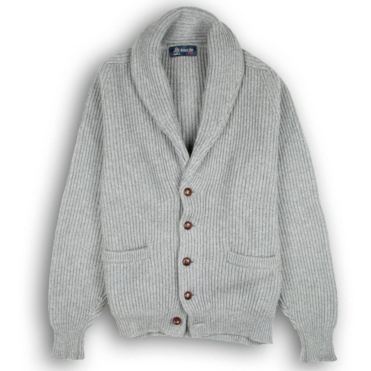 Flannel Grey Colonial 8ply Cashmere Shawl Cardigan  Robert Old   