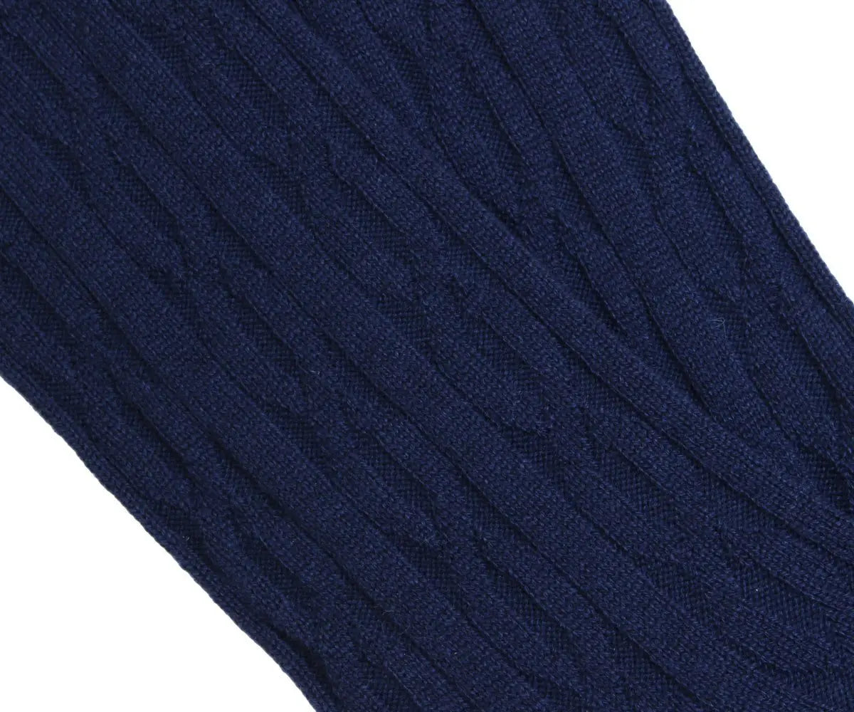 Dark Blue Cable Knit Cashmere Socks  Robert Old   