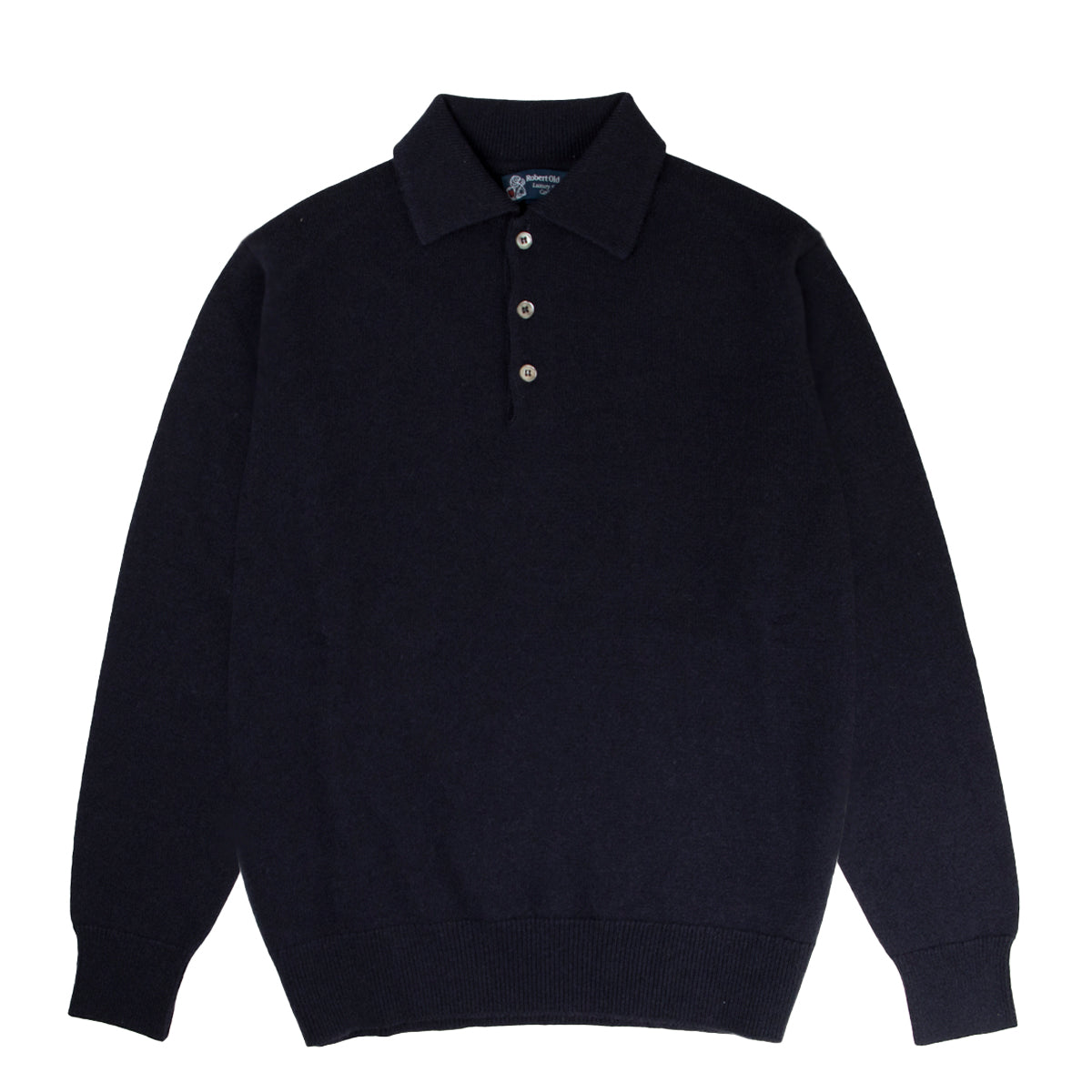 Dark Navy Balvenie 3 Button 4ply Cashmere Polo Sweater  Robert Old   