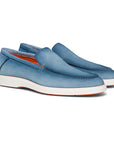 Light Blue Suede Slip-On Loafers  Santoni   