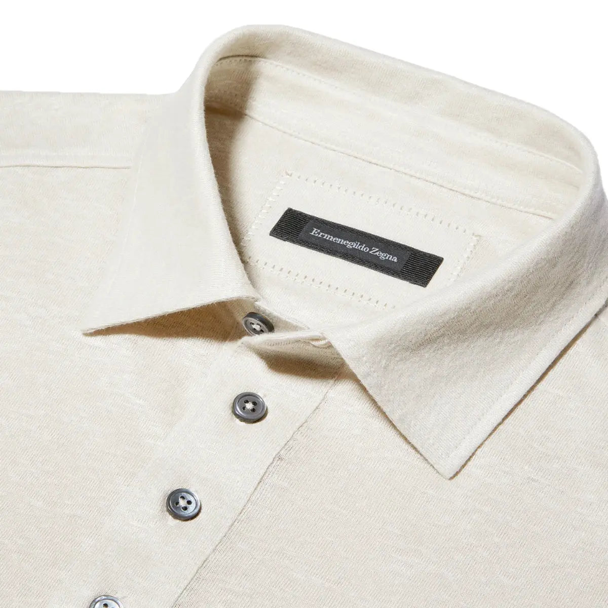 Light Beige Short Sleeve Linen Polo Shirt  Ermenegildo Zegna   