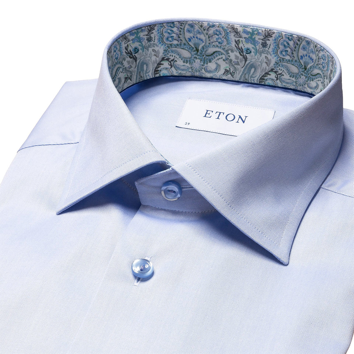 Blue Floral Trim Signature Twill Contemporary Fit Shirt  Eton   