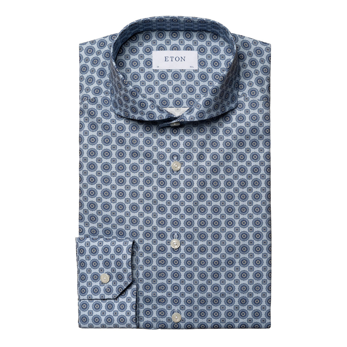 Blue Medallion Print Signature Twill Slim Fit Shirt Long Sleeve Eton   