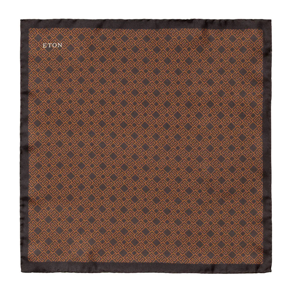 Brown & Orange E-Print Pure Silk Pocket Square  Eton   