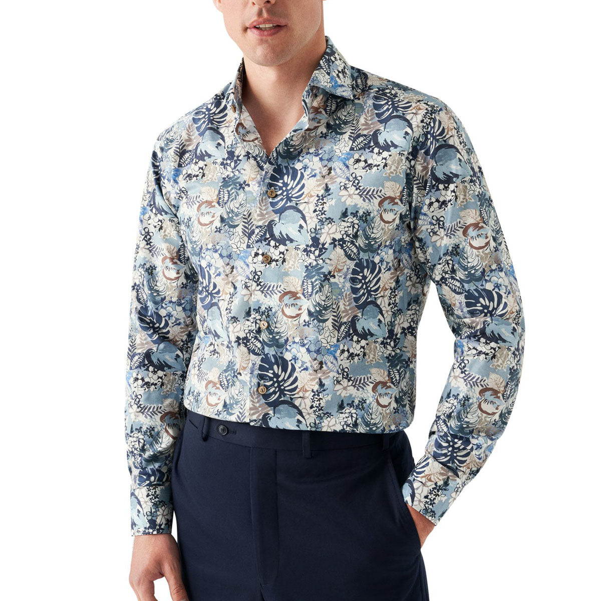 Floral Print Signature Twill Contemporary Fit Shirt  Eton   